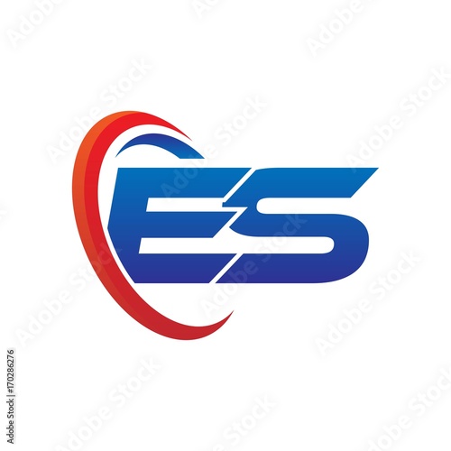 modern dynamic vector initial letters logo es with circle swoosh red blue