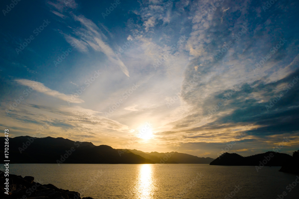 Fototapeta premium blue sky river lake mountain wildlife kanchanaburi thailand