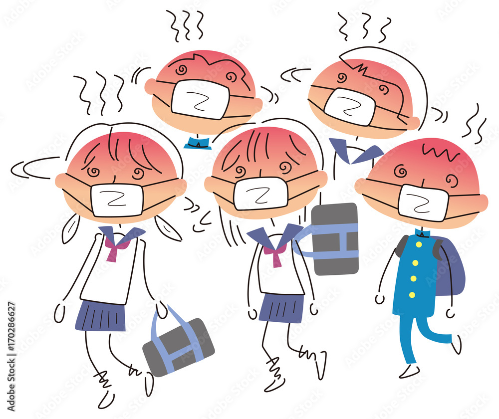 Naklejka premium 集団感染した学生