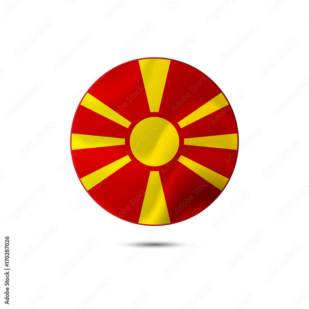 Obraz premium Macedonia flag button with shadow on a white background. Vector illustration.