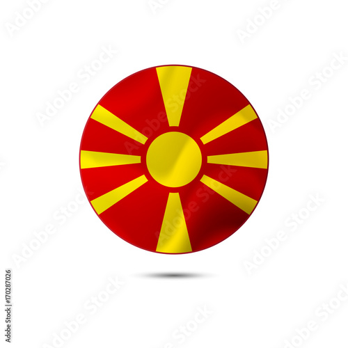 Macedonia flag button with shadow on a white background. Vector illustration.