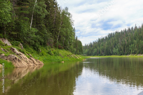 Fototapeta Naklejka Na Ścianę i Meble -  A small tributary of the Yenisei River. Krasnoyarsk region, Russia	