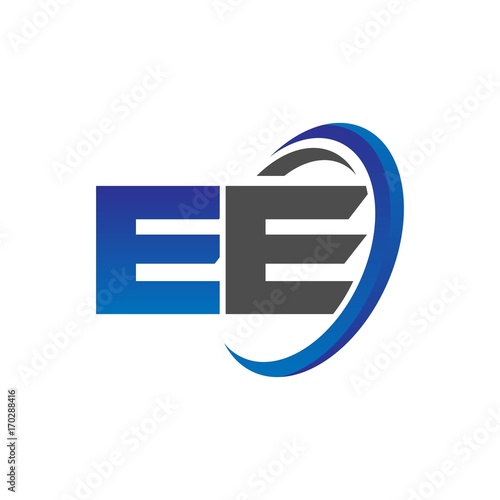vector initial logo letters ee with circle swoosh blue gray