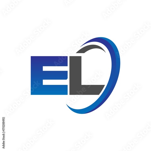 vector initial logo letters el with circle swoosh blue gray