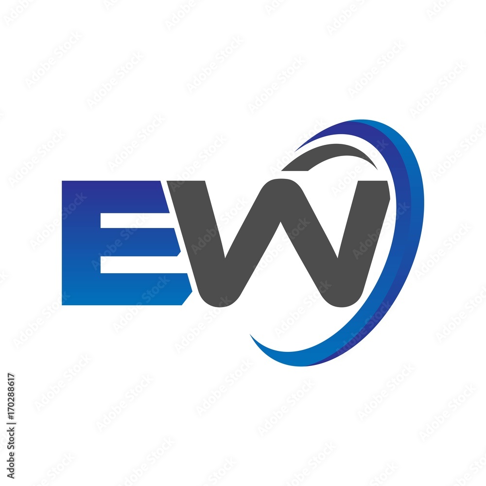 vector initial logo letters ew with circle swoosh blue gray vector initial logo letters ew with circle swoosh blue gray