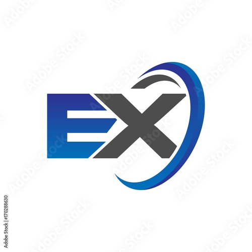 vector initial logo letters ex with circle swoosh blue gray