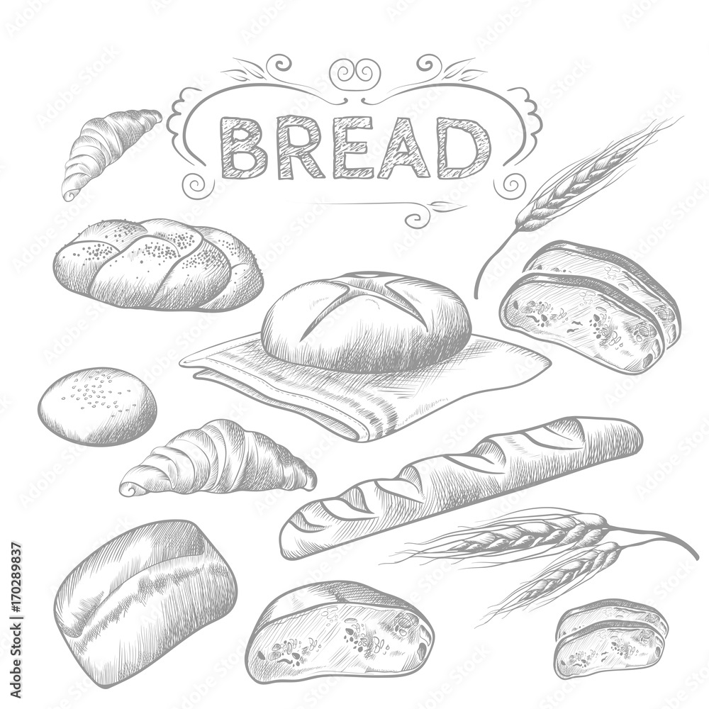 Hand drawn collection of baked goods isolated illustration Hand drawn collection of baked goods isolated illustration