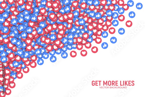 Vector 3D Social Network Like Icons Abstract Illustration Isolated on White Background. Design Elements for Web, Internet, App, Advertisement, Promotion, Marketing, SMM, CEO, Business
