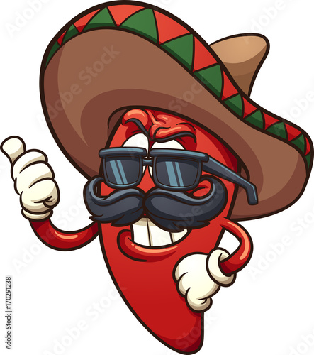 Cool Mexican chili pepper. Vector clip art illustration with simple gradients. Character and shades on separate layers.