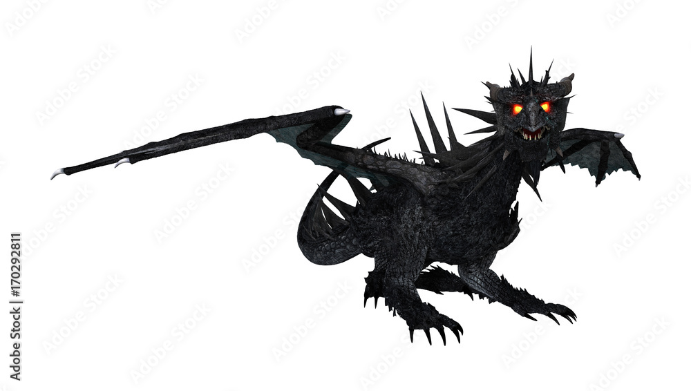 3D Rendering Black Dragon on White 3D Rendering Black Dragon on White