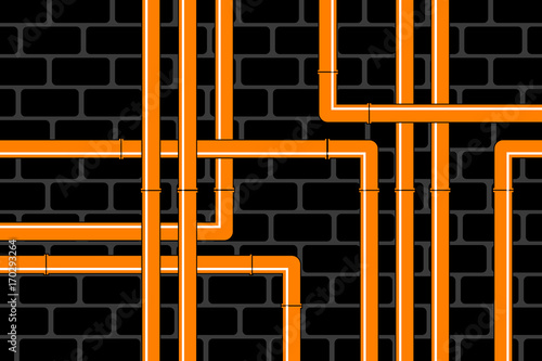 abstract industrial vector background with brick wall and pipes system