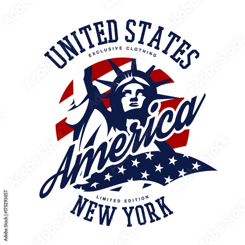 Liberty Statue vector logo concept isolated on white background. USA street wear superior sport vintage badge design. 
Premium quality United States of America emblem t-shirt tee print illustration.