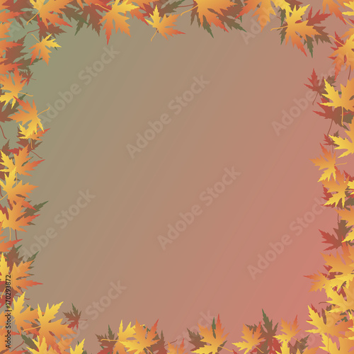 a frame of maple leaves on a red green gradient