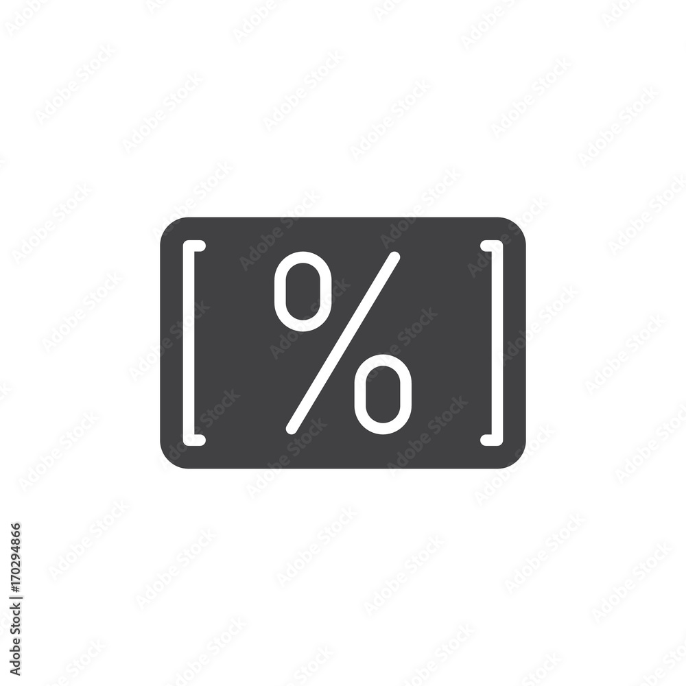 Card with percent icon vector, filled flat sign, solid pictogram isolated on white. Discount card symbol, logo illustration. Pixel perfect vector graphics Card with percent icon vector, filled flat sign, solid pictogram isolated on white. Discount card symbol, logo illustration. Pixel perfect vector graphics