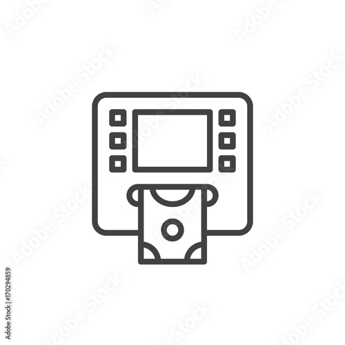 ATM line icon, outline vector sign, linear style pictogram isolated on white. Cash machine symbol, logo illustration. Editable stroke. Pixel perfect vector graphics