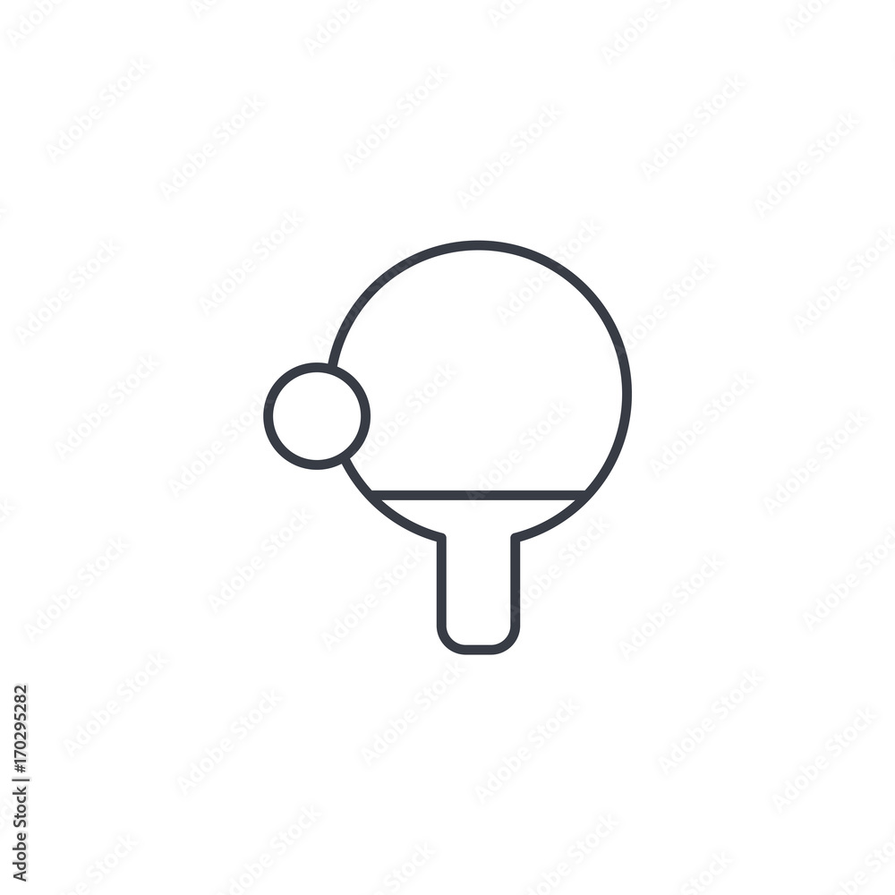ping pong, racket and ball thin line icon. Linear vector illustration. Pictogram isolated on white background ping pong, racket and ball thin line icon. Linear vector illustration. Pictogram isolated on white background
