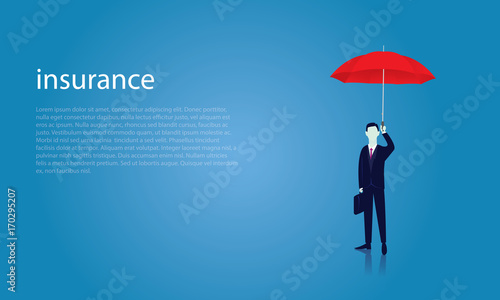 Insurance Protection Concept. Businessman and Umbrella. Vector
