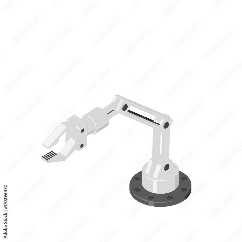 Robotic arm. Isolated on white background.  Cartoon style.Isometric view.