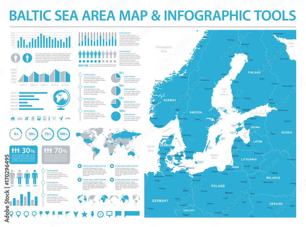 Naklejka premium Baltic Sea Area Map - Info Graphic Vector Illustration