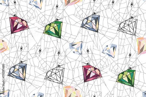 A spider weaves from a spider's web a precious stone
