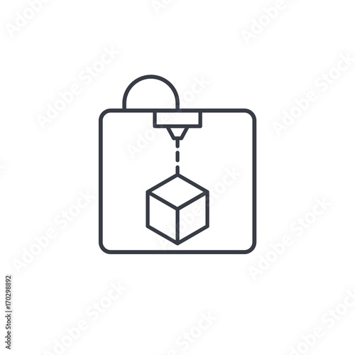 3D Printer thin line icon. Linear vector illustration. Pictogram isolated on white background photo