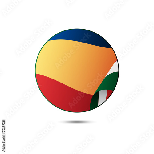 Seychelles flag button with shadow on a white background. Vector illustration.