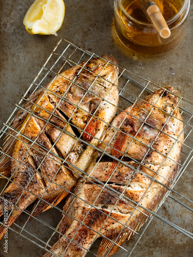 rustic barbecued grilled fish