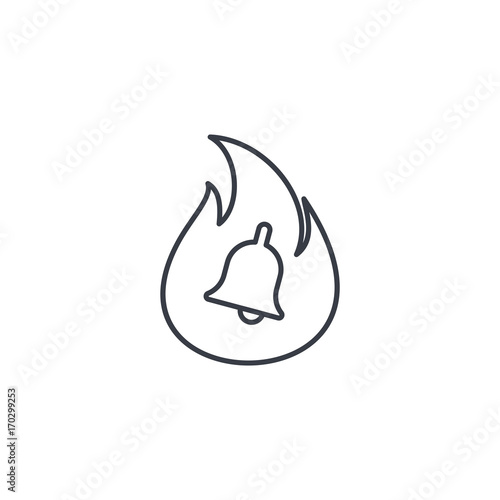 alarm fire bell, alert ring, firefighter help thin line icon. Linear vector illustration. Pictogram isolated on white background