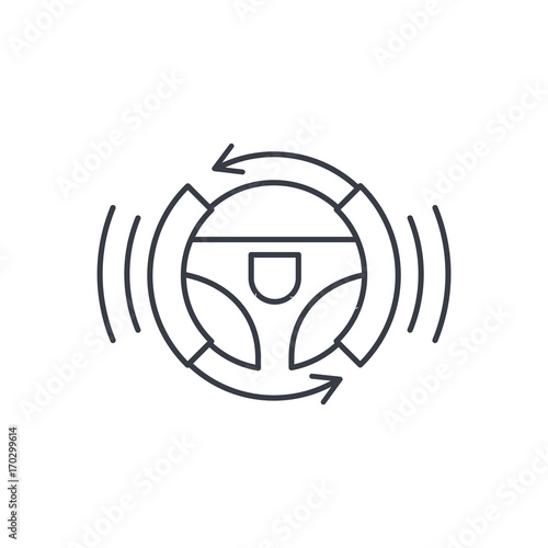 autonomous auto, autopilot, gyropilot, automatic pilot, smart car steering wheel thin line icon. Linear vector illustration. Pictogram isolated on white background