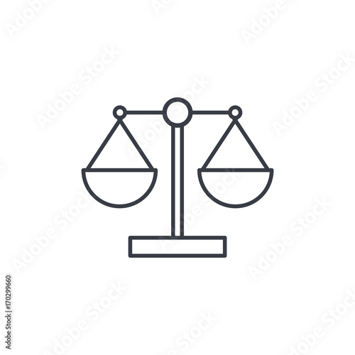scale, justice, law, thin line icon. Linear vector illustration. Pictogram isolated on white background
