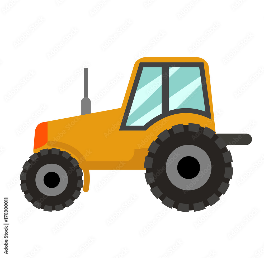Tractor icon flat style. Isolated on white background. Vector illustration Tractor icon flat style. Isolated on white background. Vector illustration