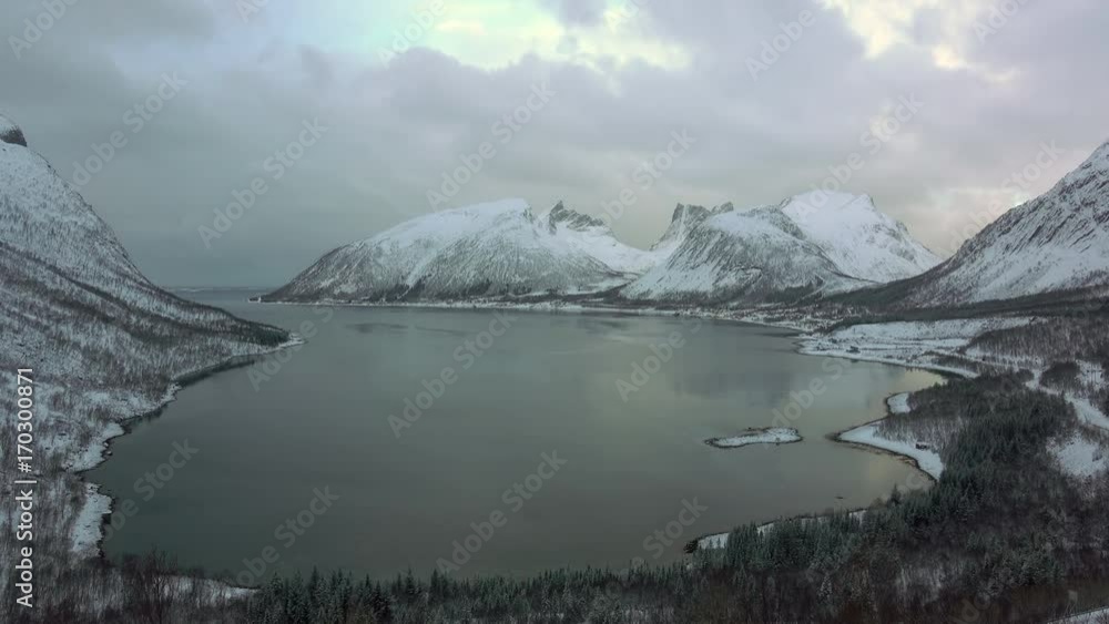 Winter Fjord in Norway and Dramatic Sky. Time Lapse Winter Fjord in Norway and Dramatic Sky. Time Lapse
