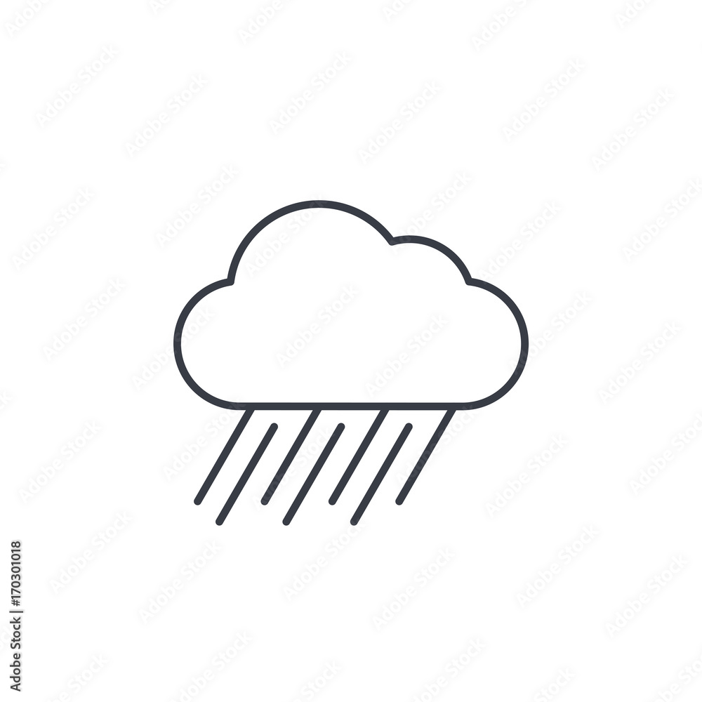 rain cloud, storm weather thin line icon. Linear vector illustration. Pictogram isolated on white background rain cloud, storm weather thin line icon. Linear vector illustration. Pictogram isolated on white background