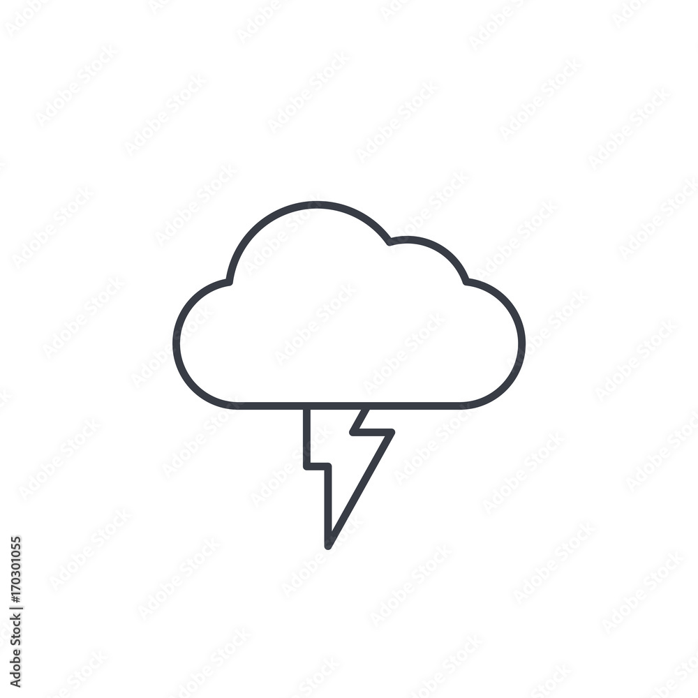 Lightning, thunderstorm cloud, weather thin line icon. Linear vector illustration. Pictogram isolated on white background