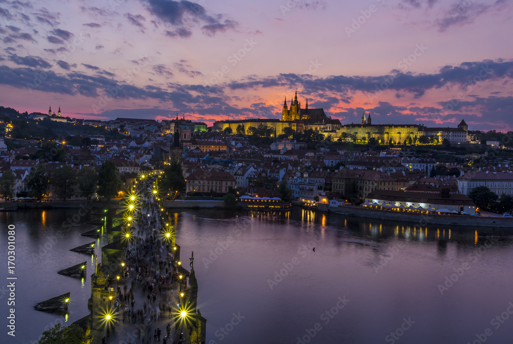 Fototapeta premium Prague castle and Charles bridge at night