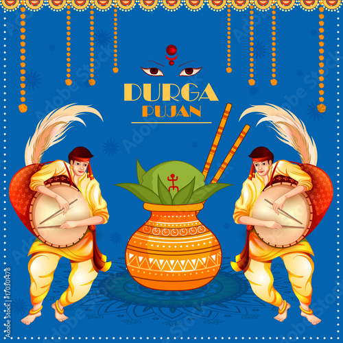 Happy Durga Puja festival background for India holiday Dussehra