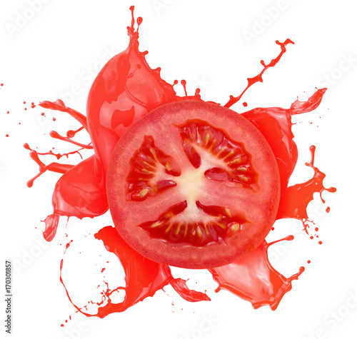 tomato with juice splash isolated on a background