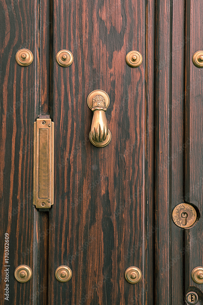 typical andalusian door with knocker and mailbox typical andalusian door with knocker and mailbox