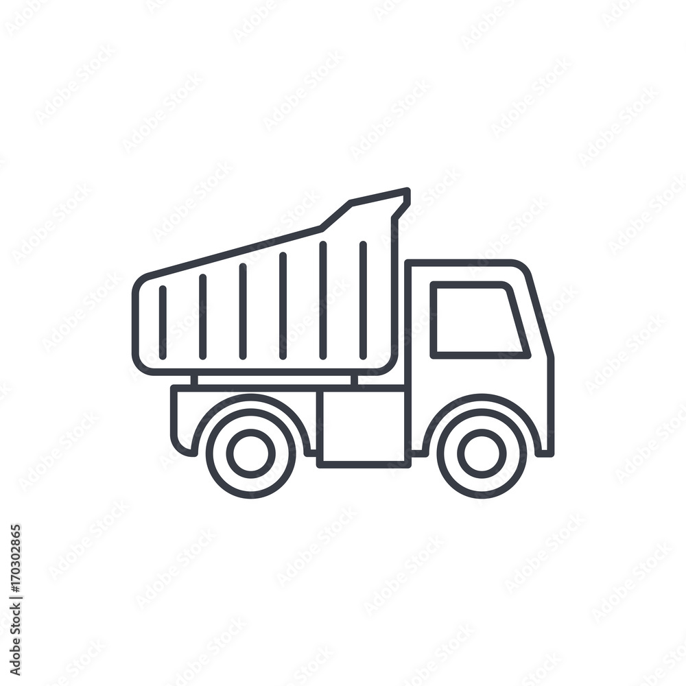 dump truck thin line icon. Linear vector illustration. Pictogram isolated on white background dump truck thin line icon. Linear vector illustration. Pictogram isolated on white background