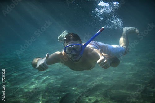 Man swimming underwaterMan swimming underwater