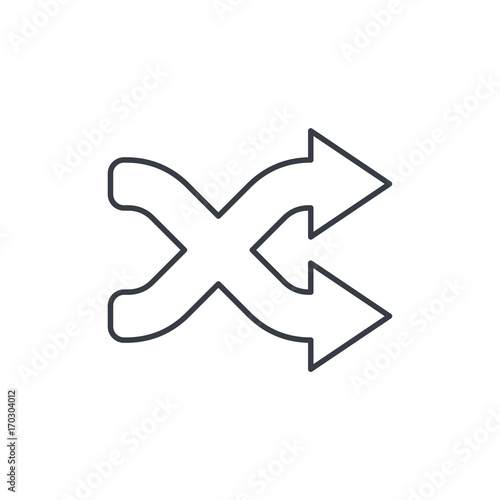 shufle, mix, random, intersecting arrow thin line icon. Linear vector illustration. Pictogram isolated on white background