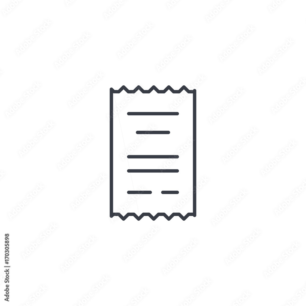 receipt, paper thin line icon. Linear vector illustration. Pictogram isolated on white background receipt, paper thin line icon. Linear vector illustration. Pictogram isolated on white background