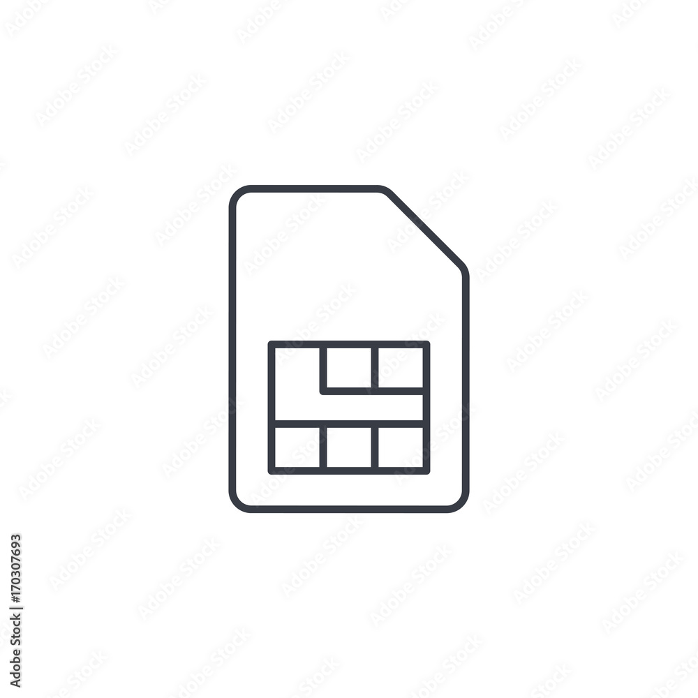 SIM card thin line icon. Linear vector illustration. Pictogram isolated on white background SIM card thin line icon. Linear vector illustration. Pictogram isolated on white background