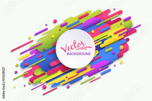 Bright colored shapes on a white background. Effect of motion of geometric elements. Blurred shadow. Stylish modern composition. Template for design projects. Vector illustration.