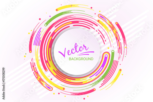 Colorful geometric banner. Movement of abstract comets. Flat figures and particles on a white background. Contemporary composition. Template for banners, stickers. Vector illustration.