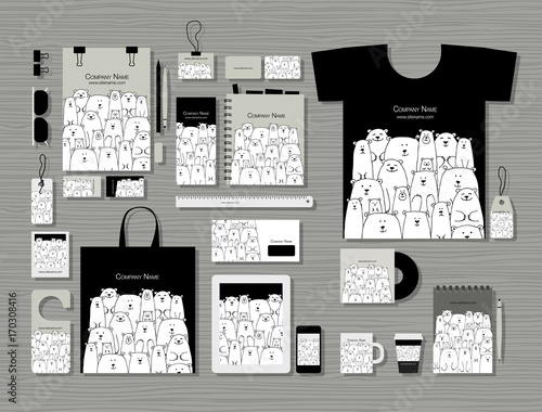 Corporate flat mock-up template, polar bears family