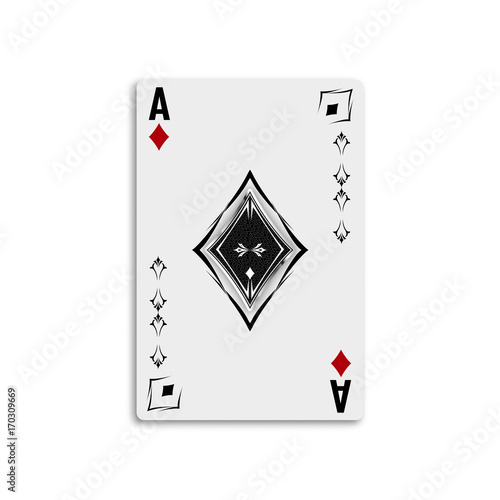 Ace of diamonds. Design card from a deck of cards for playing poker and casino. Vector illustration.
