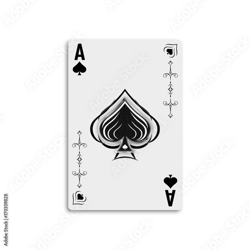 Ace of spades. Design card from a deck of cards for playing poker and casino. Vector illustration.