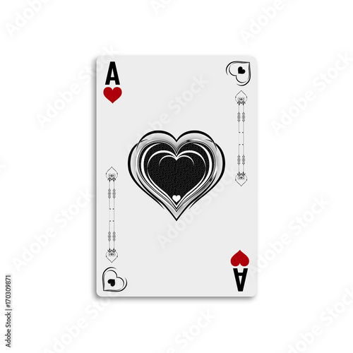 Ace of hearts. Design card from a deck of cards for playing poker and casino. Vector illustration.