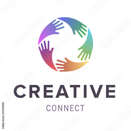 Hands logo. Abstract logo design. Vector concept or conceptual circle spiral of colorful hand symbols